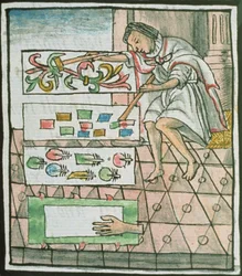 Ms Palat. 218-220 Livro IX Padrões de design e corte de penas de artesão asteca, do &39;Códice Florentino&39; de Bernardino de Sahagun, c.1540-85
